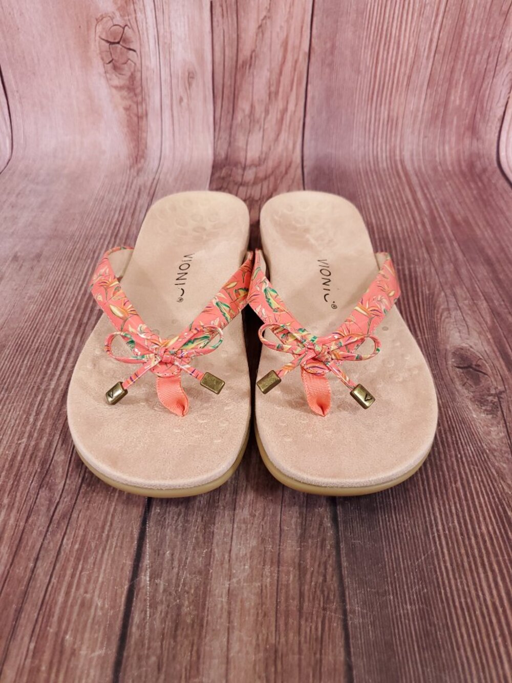 Vionic Bella II Womens 9 Coral Pink Floral Orthotic Comfort Sandals Flip Flops - Picture 4 of 14